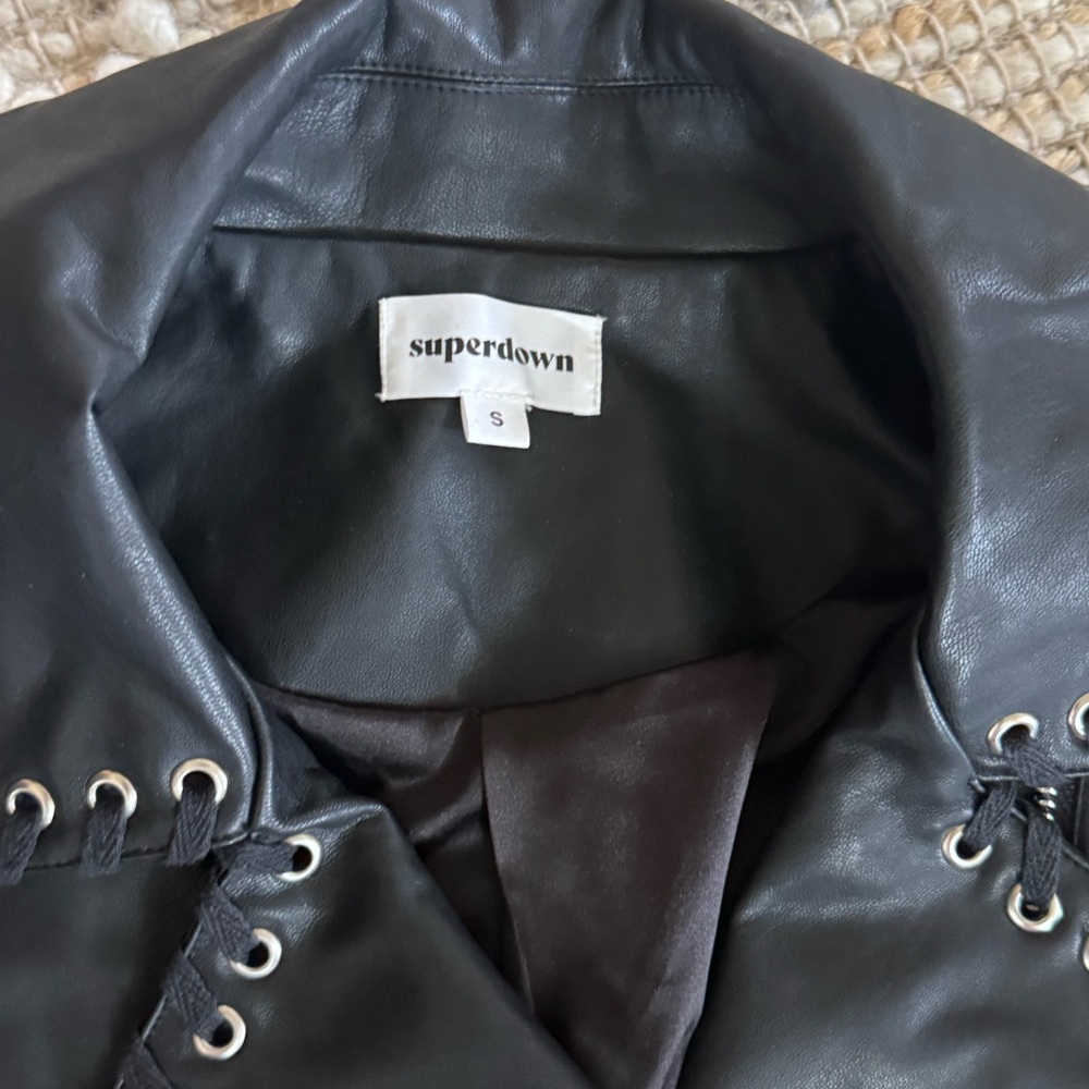 superdown Black Faux Leather Grommet Lace-Up Moto Jacket - Picture 3 of 5